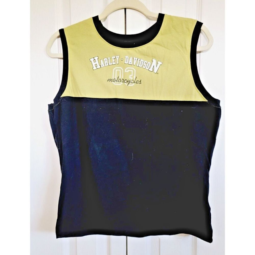 Harley-Davidson‎ Women's XL Cotton/Spandx Colorblock  Green/Black Knit Tank Top